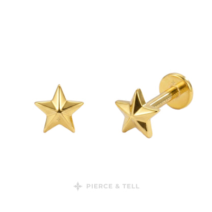 Four stud earrings shown on a white background: two gold-toned and two silver-toned, each with a curved row of clear gemstones. The brand name PIERCE & TELL appears below.