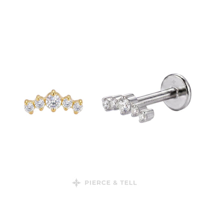 cluster of 5 diamonds piercing studs with gold and silver color. has pierce and tell logo india